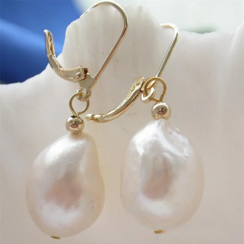 

Handmade Freshwater pearls White Baroque Pearl earrings Office Gemstone Men Handmade Art Platinum Crystal Hoop Stud Casual