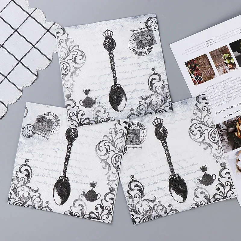 20 Sheets 2Ply 33cm Colorful Printing Paper Napkin Black and White Facial Tissue Pure Wood Pulp Disposable Paper Placemats