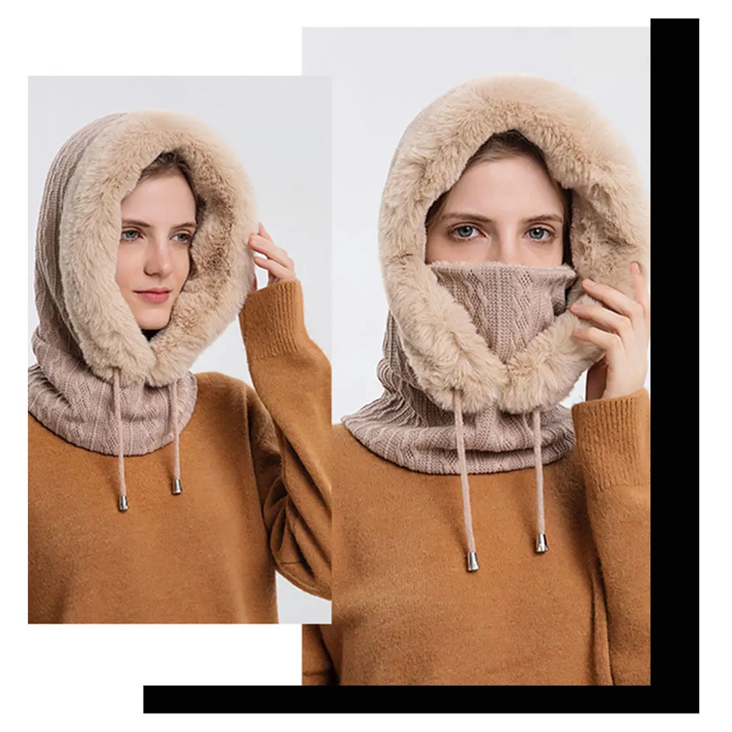 マフラー・ストール KOLEAT Mock tee ver winter thermal knit neck balaclava scarf Winter Women 3in1 Knitted Ski Hat With Scarf Neck Warmer
