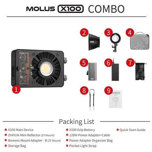 ZHIYUN MOLUS X100 100W G60 60 60W COB LED 비디오 조명, 유튜브 비디오 촬영용 조명 필 라이트 9