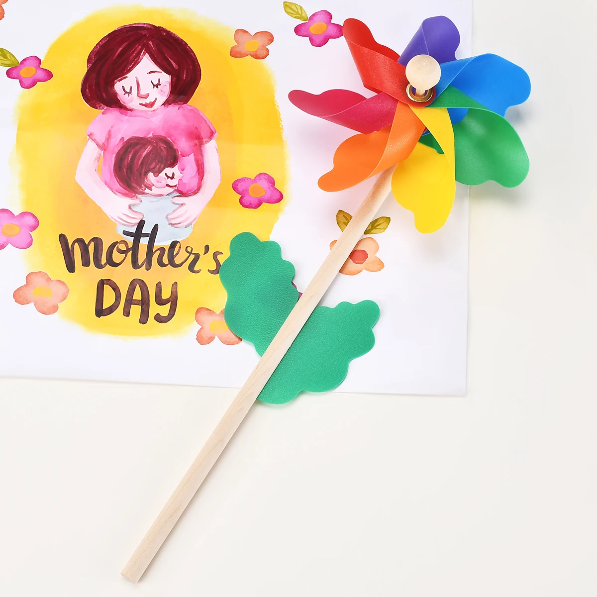 Description Picture 6 of item4Pcs Windmill Plastic 12 Cm Windmill Garden Stake Wooden Handle Garden Lawn Yard Party Nursery Outdoor Decoration Photo Props