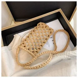 Elegant Women's Lightweight Hollow-Out Crochet Crossbody Handbag (Brown)