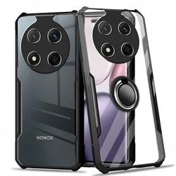 Acrylic Clear Bracket Back Cover with Ring Stand Holder - Dual Material PC + TPU Design for Honor X60 Pro (Black)