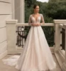 Deep V-Neck Wedding Dresses For Women Ivory A-Line Lace Long Sleeves Vintage Bride Ball Bridal Gown Vestidos De Novia Customized 3