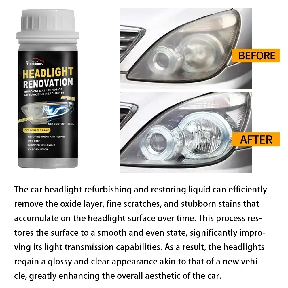 800ml Headlights Liquid Polymer Headlight Chemical Polish Repair Fluid Refurbishment Scratch Repair Polishing for Motorcycle