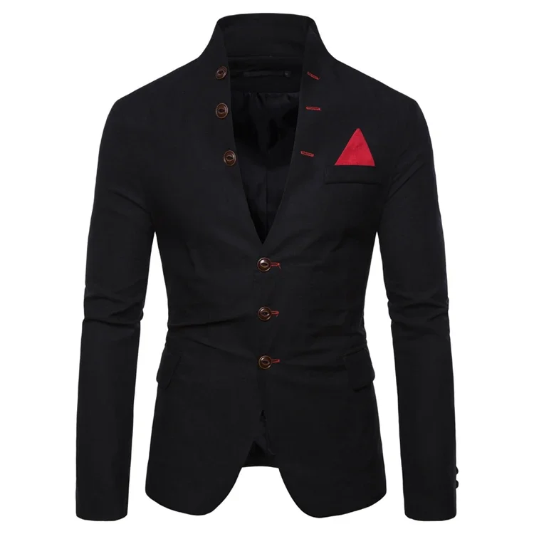 Mens Suits Blazers Euro Size  Spring Autumn Multi-button Decorative Men's Casual Stand-up Collar Suit