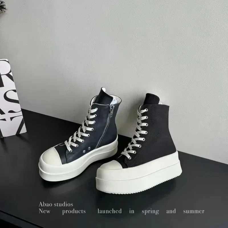 Women Punk High Top Sneakers Canvas Platform Heels Designer Elevator Shoes Lace Up Zip High Street Autumn Flats Black Boots - Image 4