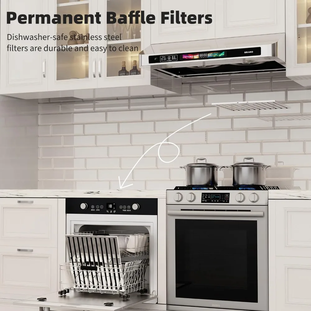 Range Hood, 30 Inch Under Cabinet with Voice/Gesture/Touch Control, 900 CFM with 4-Speed Exhaust Fan, Range Hood 5