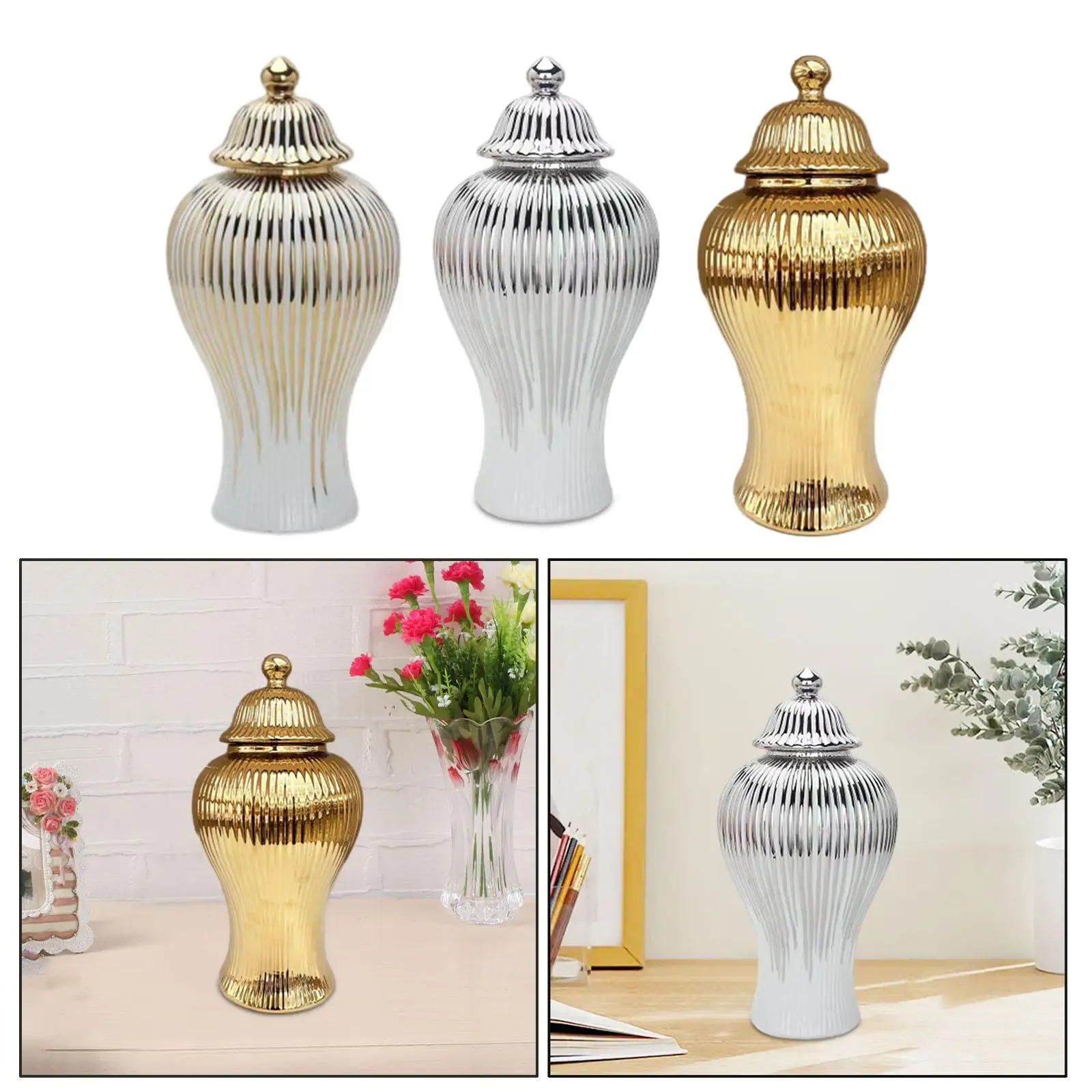 Porcelain Decorative Jar with Lid Modern Floral Arrangement Elegant Ceramic Vase for Entryway Dining Table Bookshelf Home Office