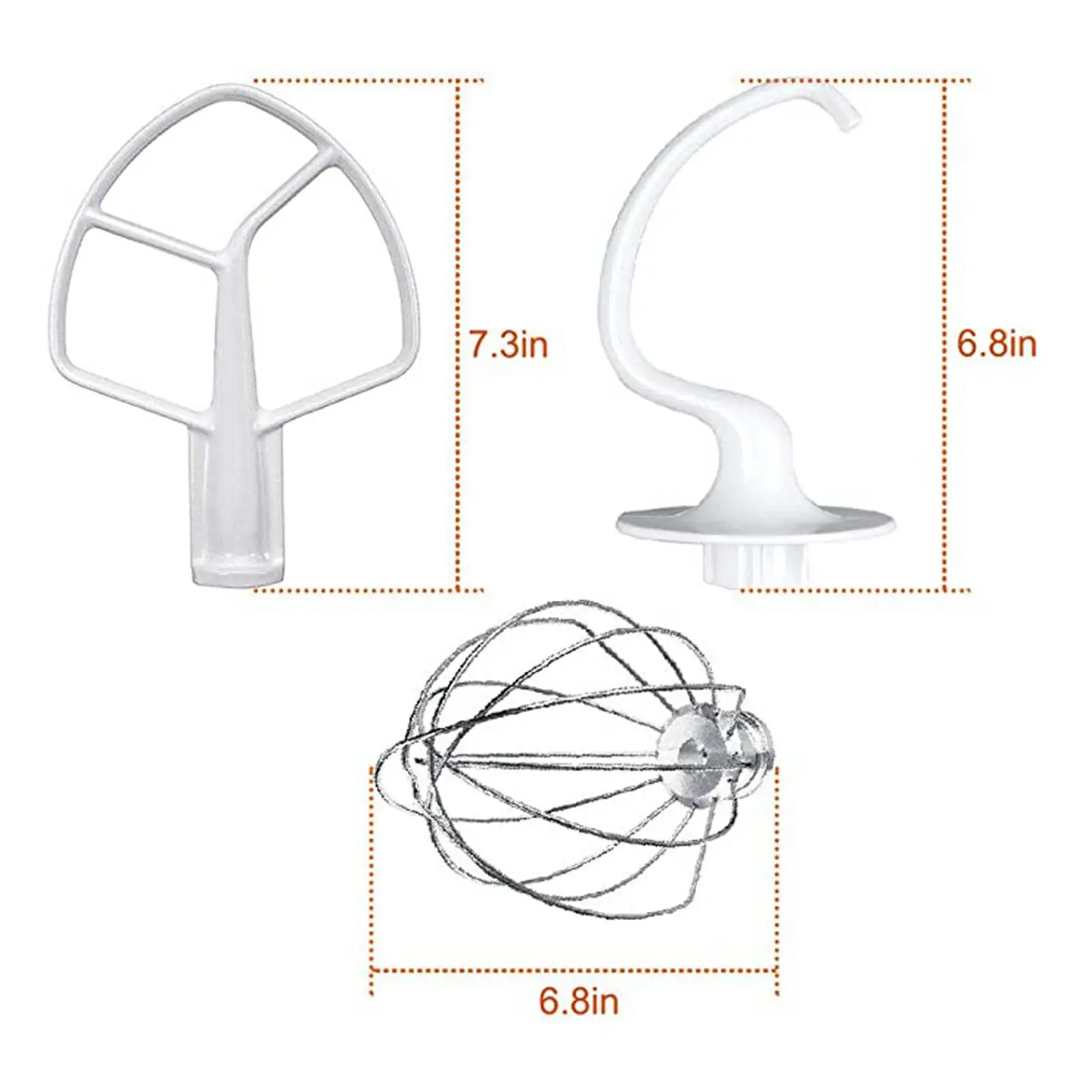 3pcs Mixer Replacement Set Flat Beater K45WW Wire Whip Dough Hook Mixer Accessories for K5SS KP50 KPM5 KSMC5 6