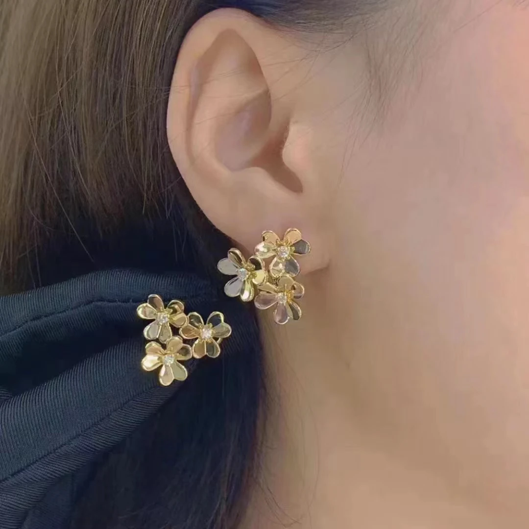 Cute, charming, fashionable, minimalist pure silver lucky clover/clover earrings jewelry, elegant brand jewelry