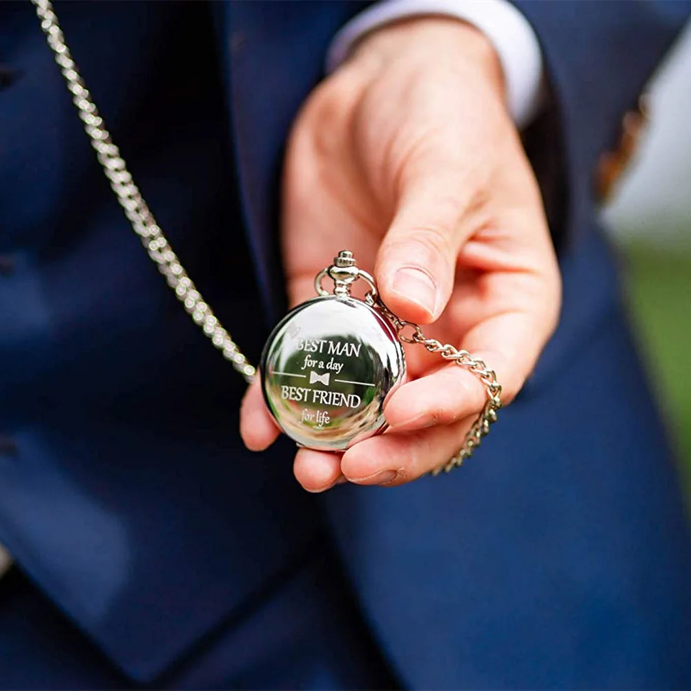 Exquisite Best Man Gift Best Man for a Day Quartz Pocket Watch Men Fans Souvenir Gifts with 80cm Neck Chain Watch quartz watch pocket watch