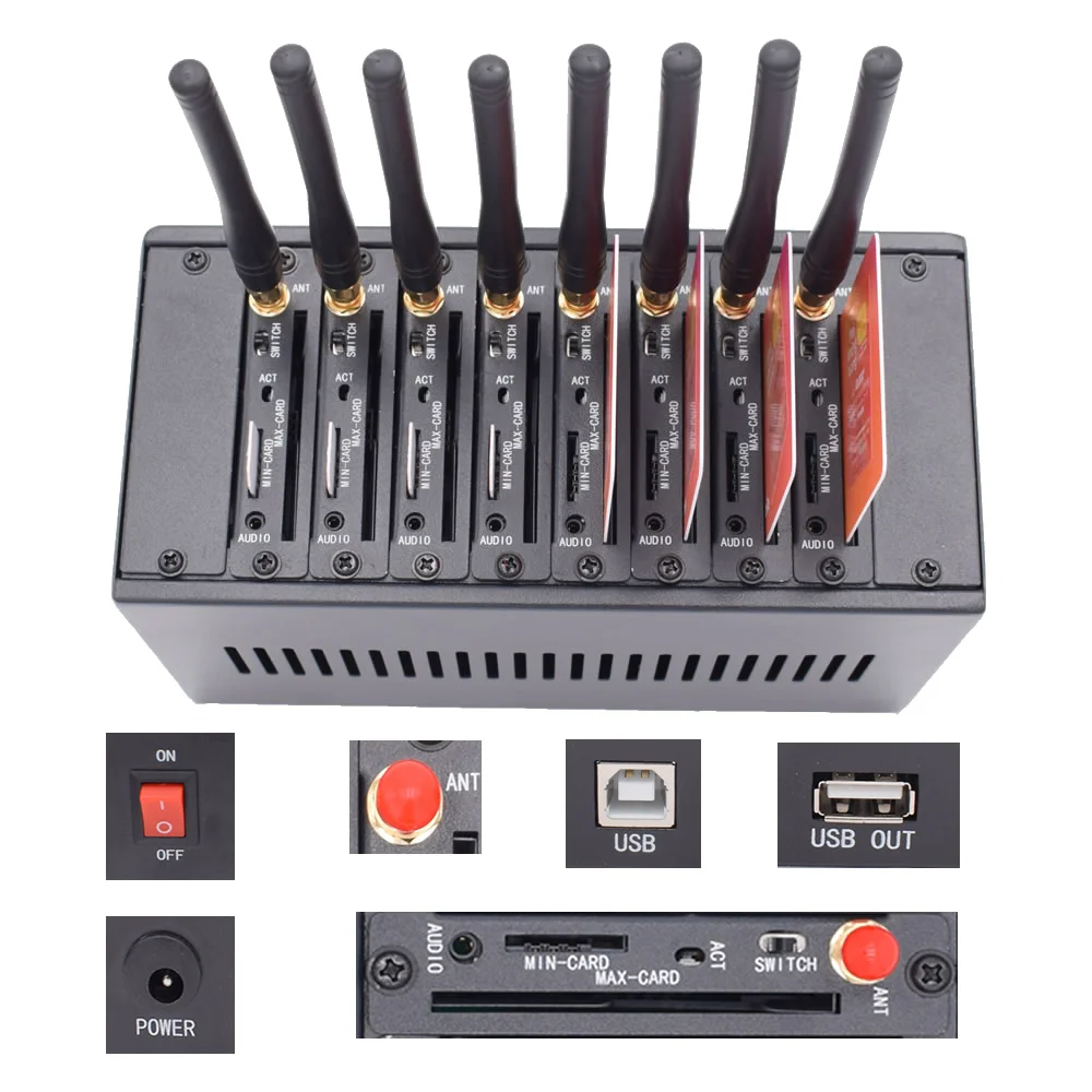20x 벌크 sms 8 포트 gsm 모뎀 무선 라우터 직렬 포트 rs232 3G 모뎀 8 sim 카드 슬롯