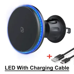 Magnetic RGB Wireless Car Charger with Fast Charging Station and Phone Holder Stand (With Cable LED)