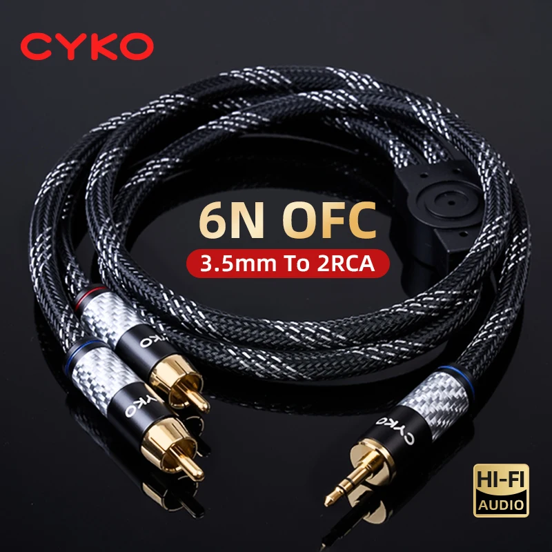 Cavo audio stereo HIFI da 3,5 mm a 2 RCA Cavo audio RCA 6N OFC Splter a Y da 3,5 per mixer amplificatore 44 Cavo audio stereo HIFI da 3,5 mm a 2 RCA Cavo audio RCA 6N OFC Splter a Y da 3,5 per mixer amplificatore 44