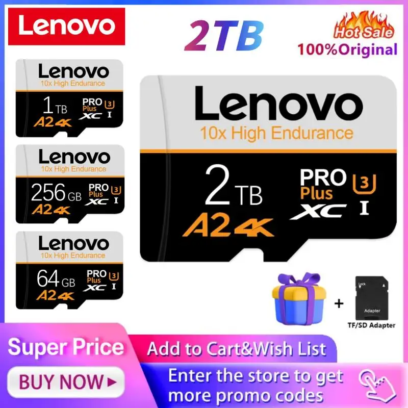 Scheda Di Memoria Flash Lenovo Originale Da 1Tb Scheda Micro Tf/Sd Da 128Gb 1Tb 2Tb Sd Classe 10 Scheda Sd Ad Alta Velocità Per Pc/Telefoni/Fotocamera