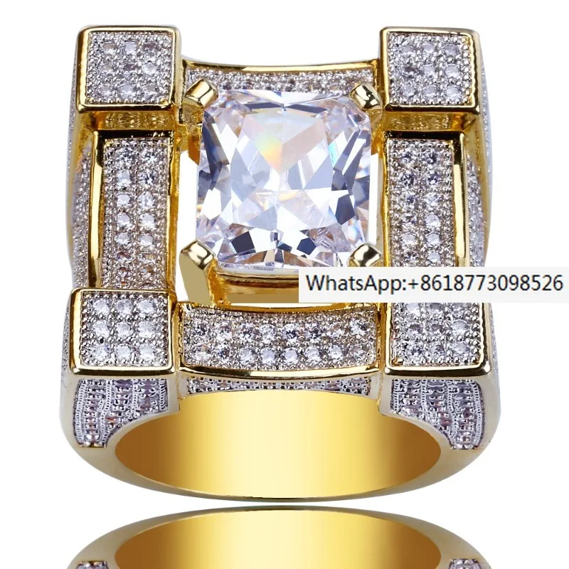 

Hip Hop Men Jewelry Ring Gold Color Plate Micro Pave Cubic Zircon Rings Personality Fashion Glamour Jewelry Lover Gift