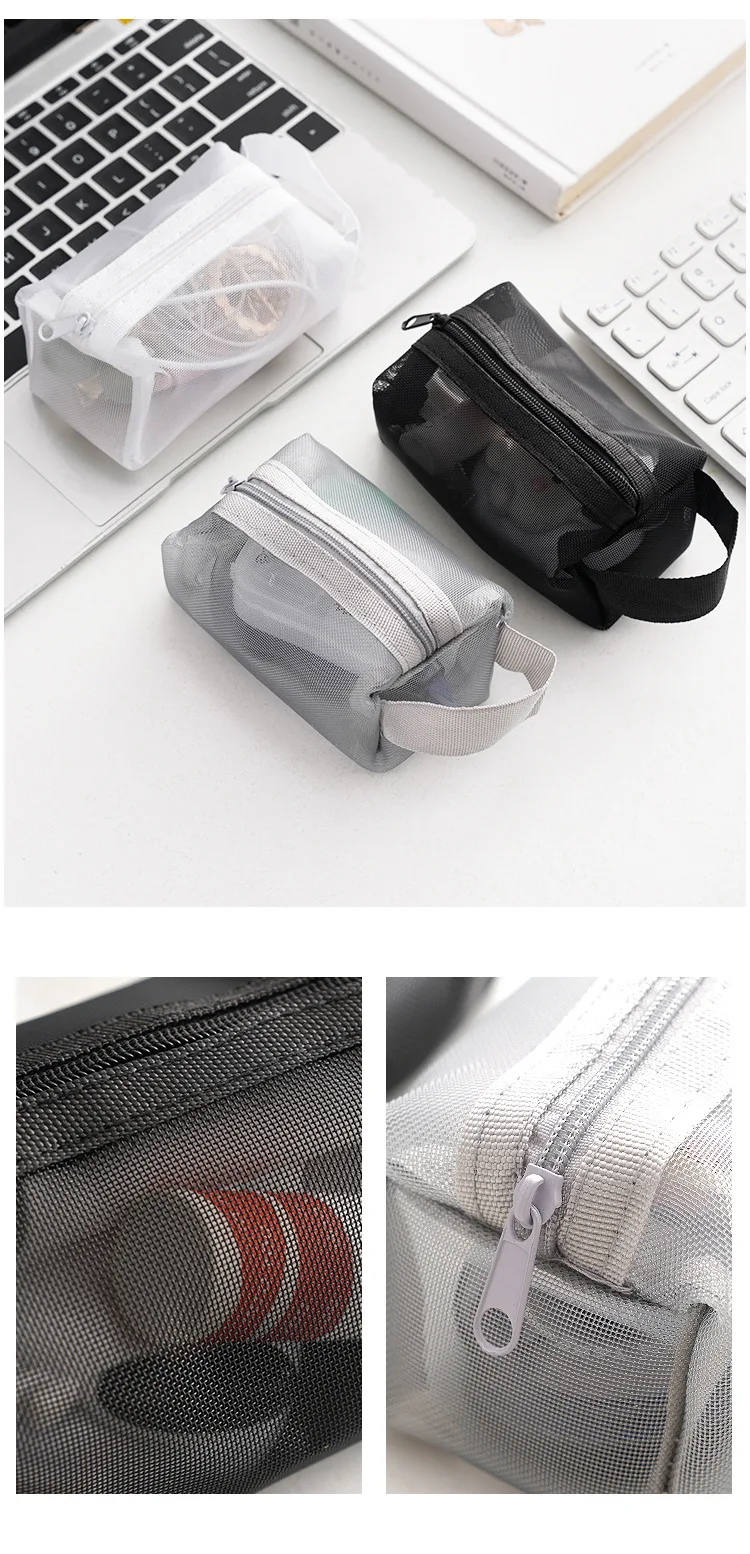 2025 Clear Grid Tech Organizer Pouch Water-Resistant Nylon Mesh Bag with 5-Slot Dividers, RFID Blocking Earphone Key Case