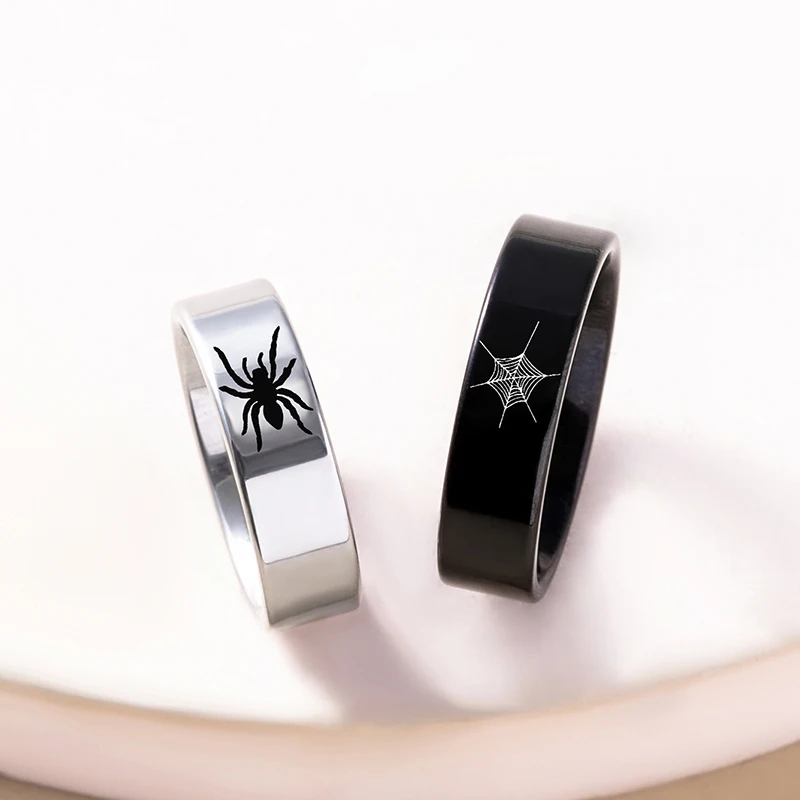 Punk Stainless Steel Couple Rings Black Silver Color Spider Ring For Women Men Halloween Jewelry 2
