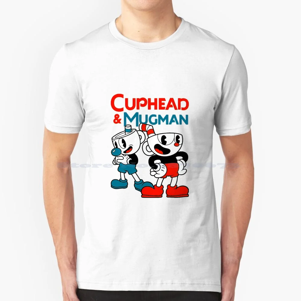 Cuphead T Shirt 100% Cotone Tee Retro Gaming Vintage Cute Funny Videogiochi Mouse Boy Devil Gamer Cuphead E Mugman Cartoons