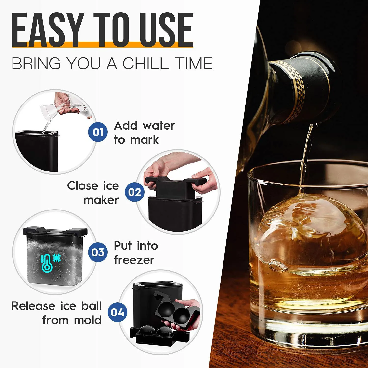 2.35 Inch Whiskey Ice Ball Maker Clear Silicone Ice Cube Maker