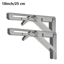 Set of 2 Heavy - Duty Steel Folding Shelf Brackets - Wall - Mounted Design for Workbenches and Tables (Silver 10 Inch)
