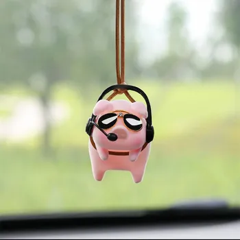 Decorazione interna per auto Piggy con occhiali e auricolari Decorazione console centrale Ciondolo specchietto retrovisore per accessori auto