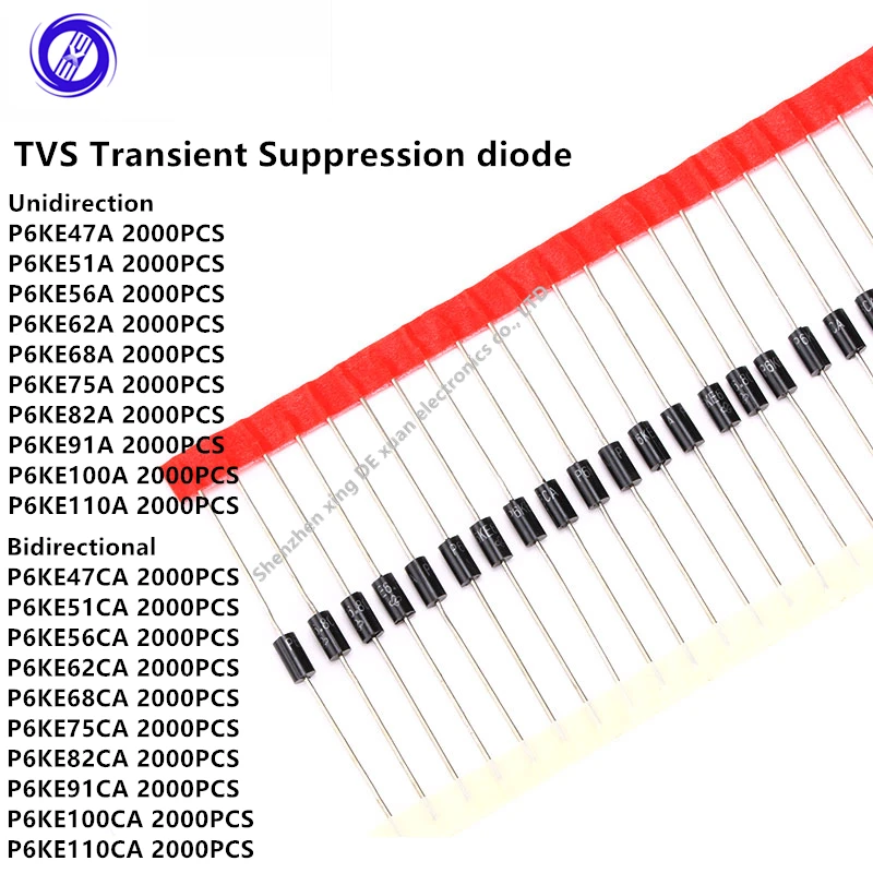 

2000Pcs P6KE47A P6KE47CA 51/56/62/68/75/82//91/100/110A/CA TVS Transient Suppression diode Unidirectional/Bidirectional DIP DO15