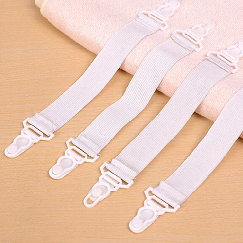 4 Pcs Home White Elastic Mattress Bed Sheet Grippers Straps Clips