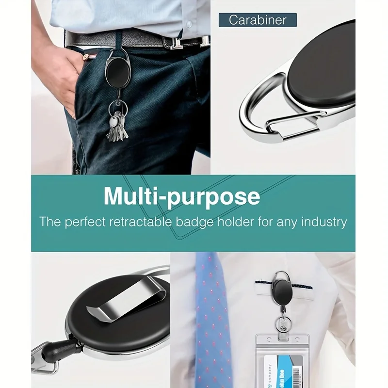 3/5PCS Retractable ID Badge Holder 360&deg; Swivel Clip Belt Carabiner Keychain Ring Snap Hook PVC Reel Strap