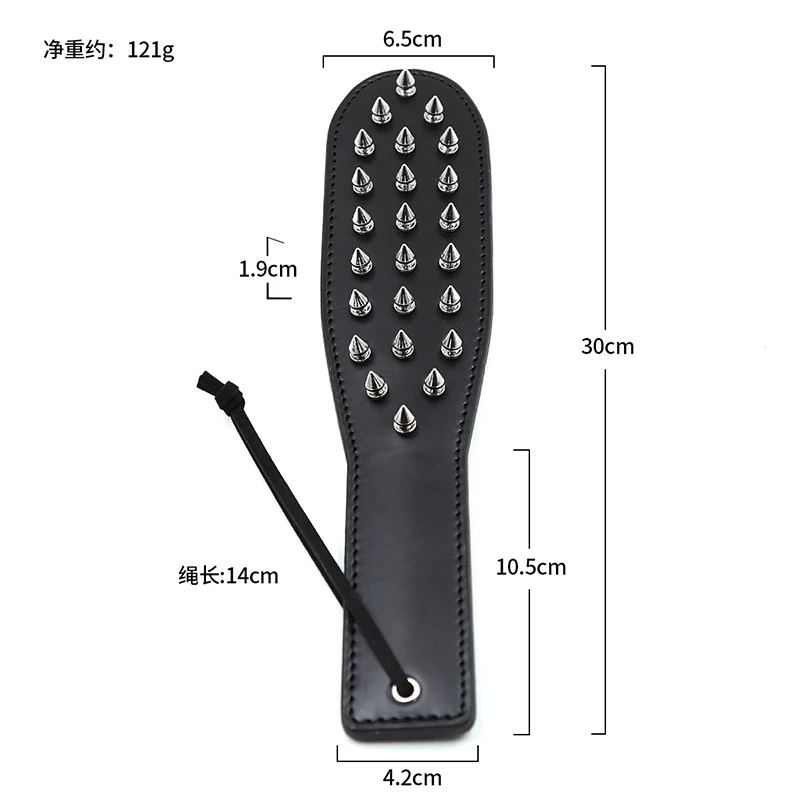 30cm Black Leather Paddle Riding Crops Flogger Horsewhips Punk Rivet Inlay Spikes Leather Spanking Paddle Slapper Riding Spurs 6