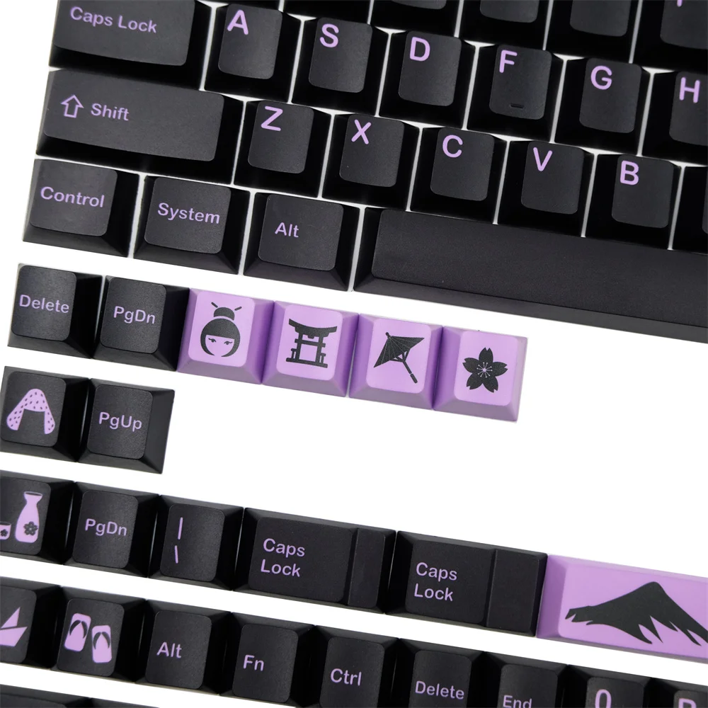 Gmk Lilac on Black Keycap Perfil Cereja Dye Sublimação 142 Chaves Iso Digite 2u 2.25u 2.75u 3u 6.25u 7u Barra de Espaço 1.75u 2u Shift - Imagem 3