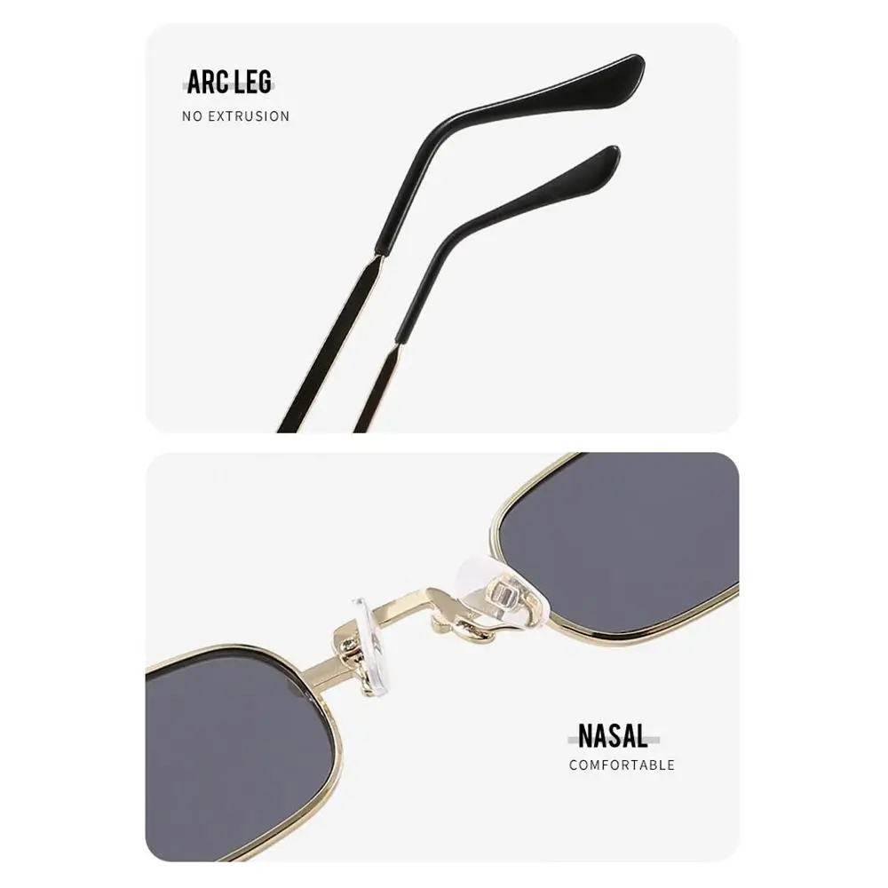 Small Rectangle Sunglasses for Women Men, Retro Metal Frame Punk Sun Glasses Vintage Travel Shades UV400 Protection