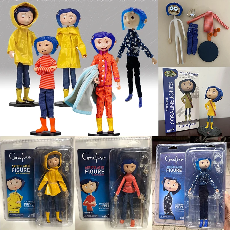 NECA Anime Coraline Doll Articulated Anime Figure Raincoat Sweater