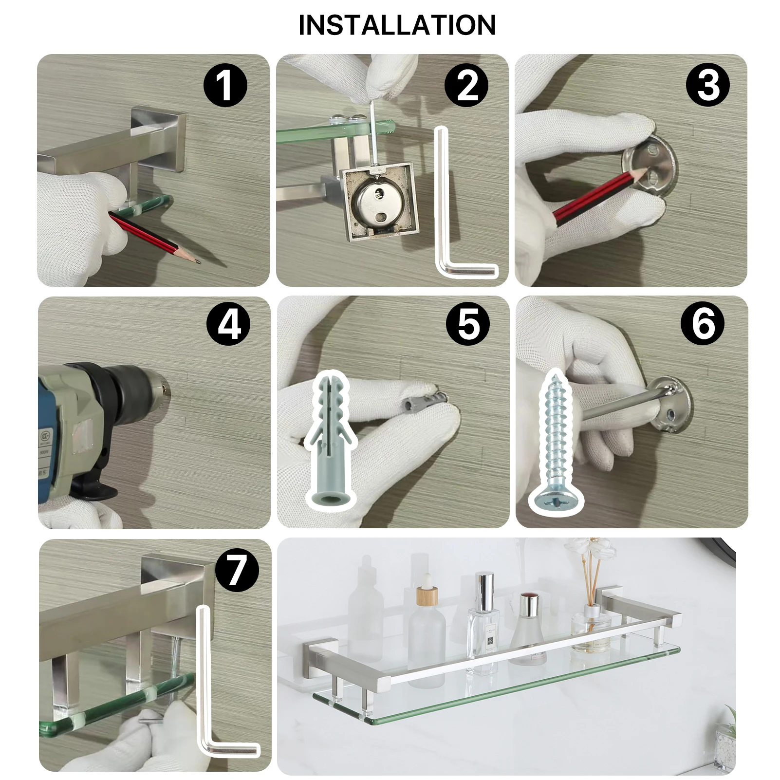 Bathroom Shelves Shower Storage Rack Glass Wall Mount Shampoo Rack Organizer Bathroom Accessories