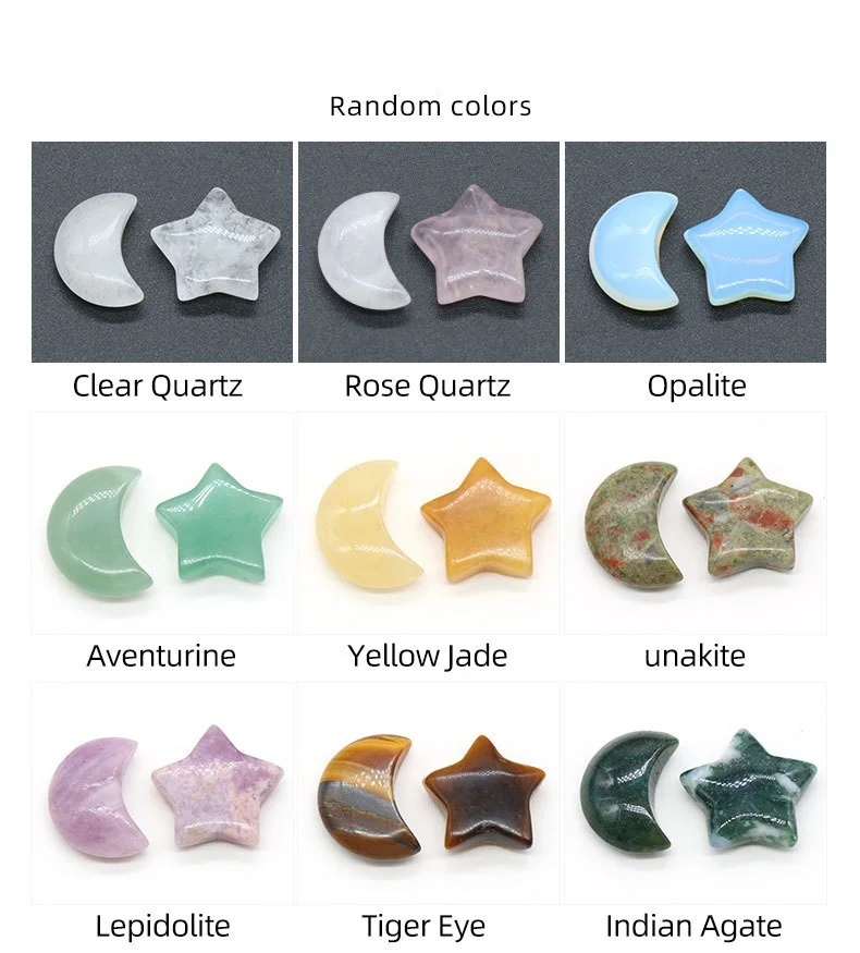 Natural Stone Star Moon Carved Decoration Rose Quartz Healing Crystal Gift Room Ornament Jewelry Making