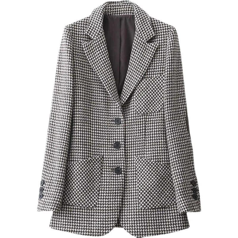 

Blazers Feminino Traf 2024 Woman spring-autumn plaid print Suit Thickened Slim Tops Temperament Elegant Zevity Women's clothing