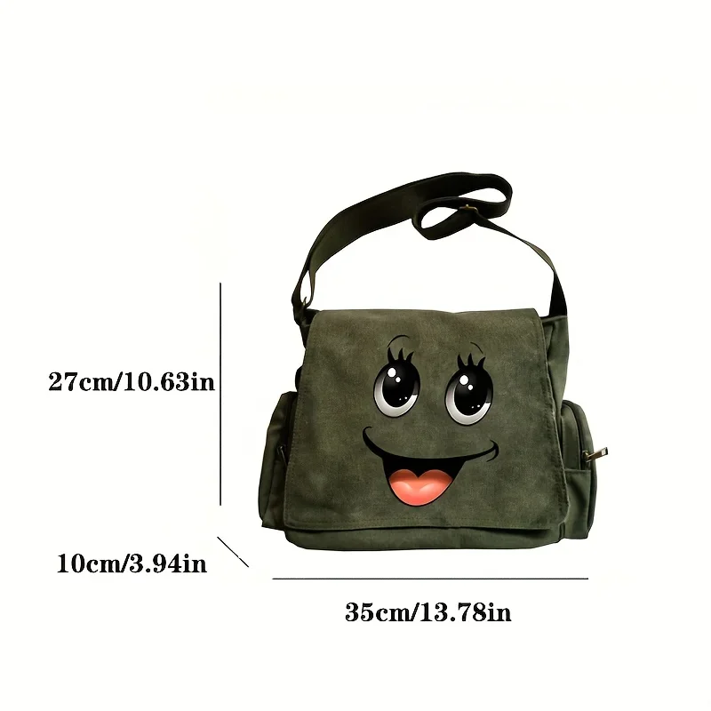 Cute Cartoon Print Adjustable Crossbody Shoulder Bag Large Capacity Canvas Bag Shopping Travel Bag For Women