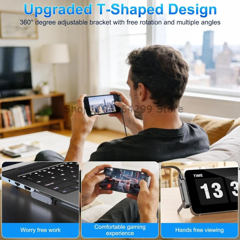 3in1 240W USB C OTG 어댑터(스탠드 포함) 90도 각도형 C타입 암-IP타입(수) 변환 컨버터 (아이폰 17, 16, 맥북, 삼성용)