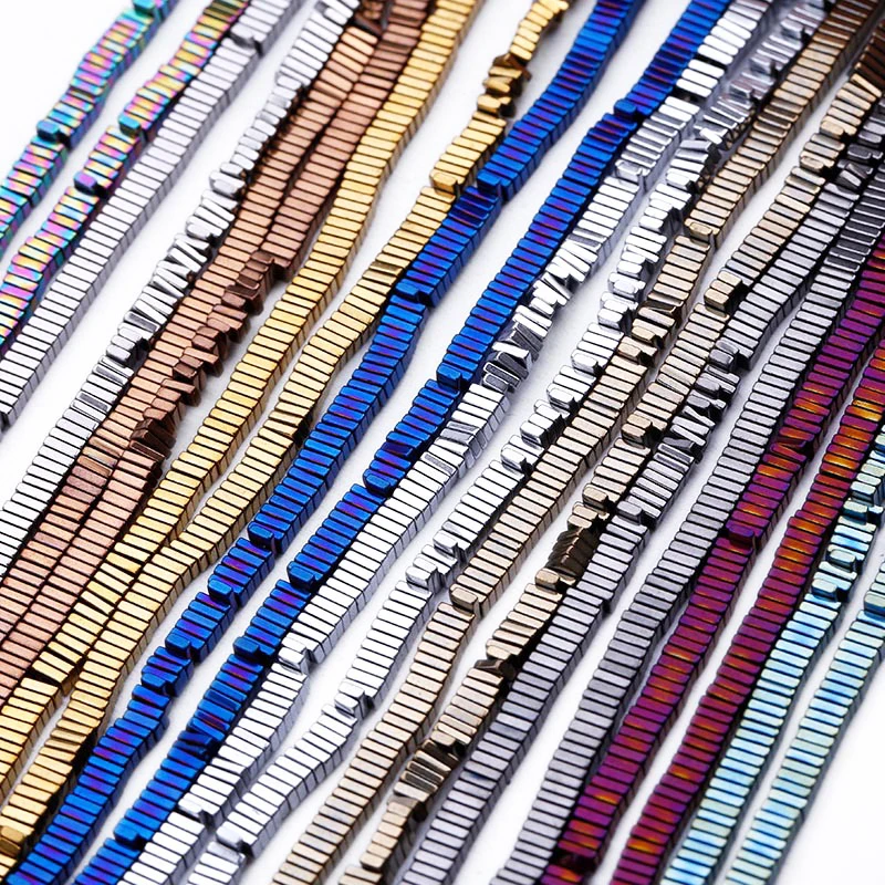 

3*2mm Natural Hematite Stone Rectangular Plated Colorful Loose Beads Women Jewelry Making DIY Bracelet Necklace Accessories 15''