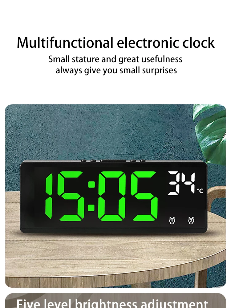 Description Picture 3 of itemVoice Control Digital Alarm Clock Temperature Dual Alarm Snooze Desktop Table Clock Night Mode 12/24H LED Clock Watch