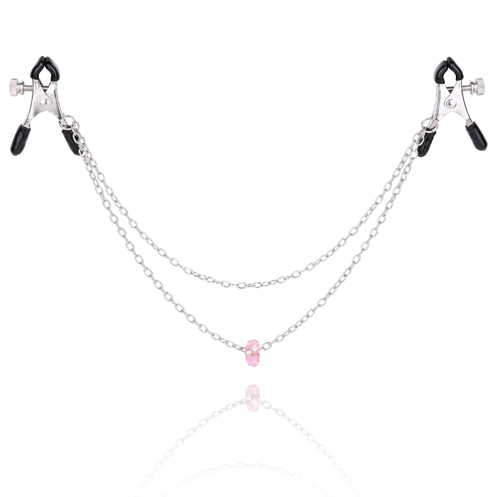 Metal Nipple Clamps with 2 Chains Silver Adjustable Nipple Clips BDSM Breast Clips Adult Sex Toys for Women and Couples Pleasure
