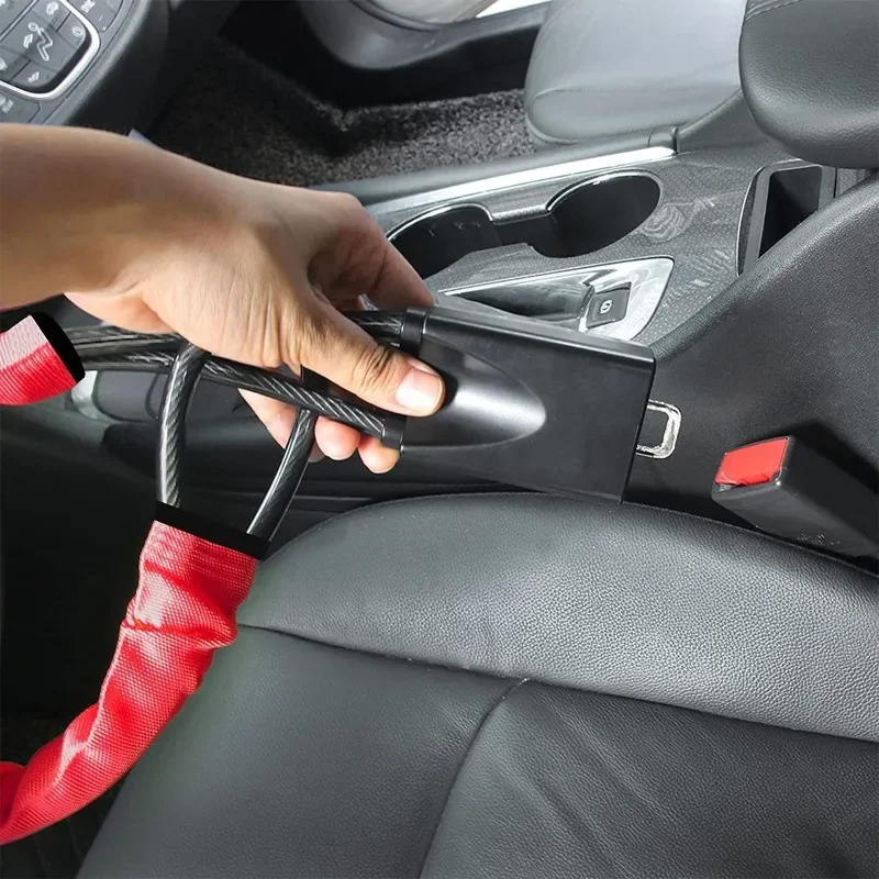 Universal Car Steering Wheel Lock with Seat Belt Buckles - Sturdy Anti-Theft Device