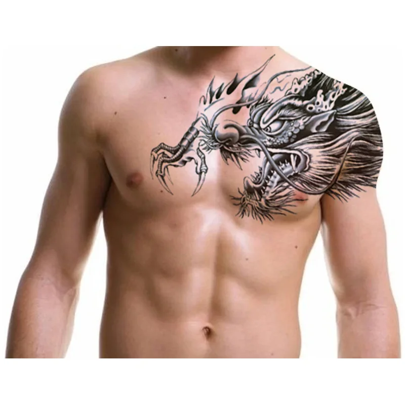 

Dragon Totem Temporary Tattoo Sticker Chest Sticker Dragon Head Buddha Letter Waterproof Temporary Tattoo Body Art