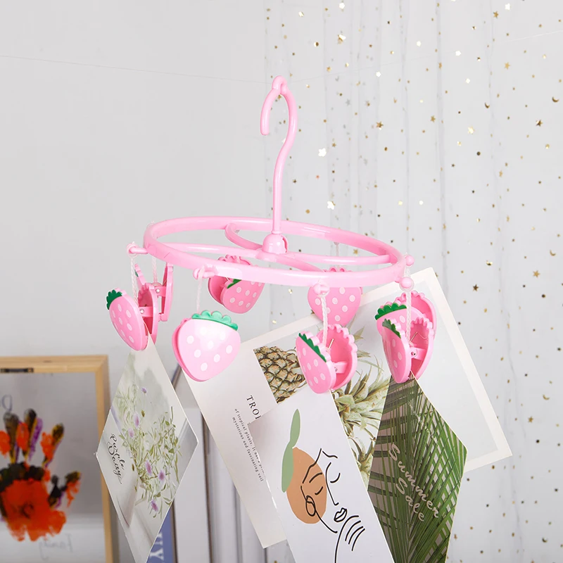 Cute Pink Student Dormitory With Strawberry, Heart-shaped Mini Plastic Clothes Hanger, Sock Clip And Underwear Clip 5