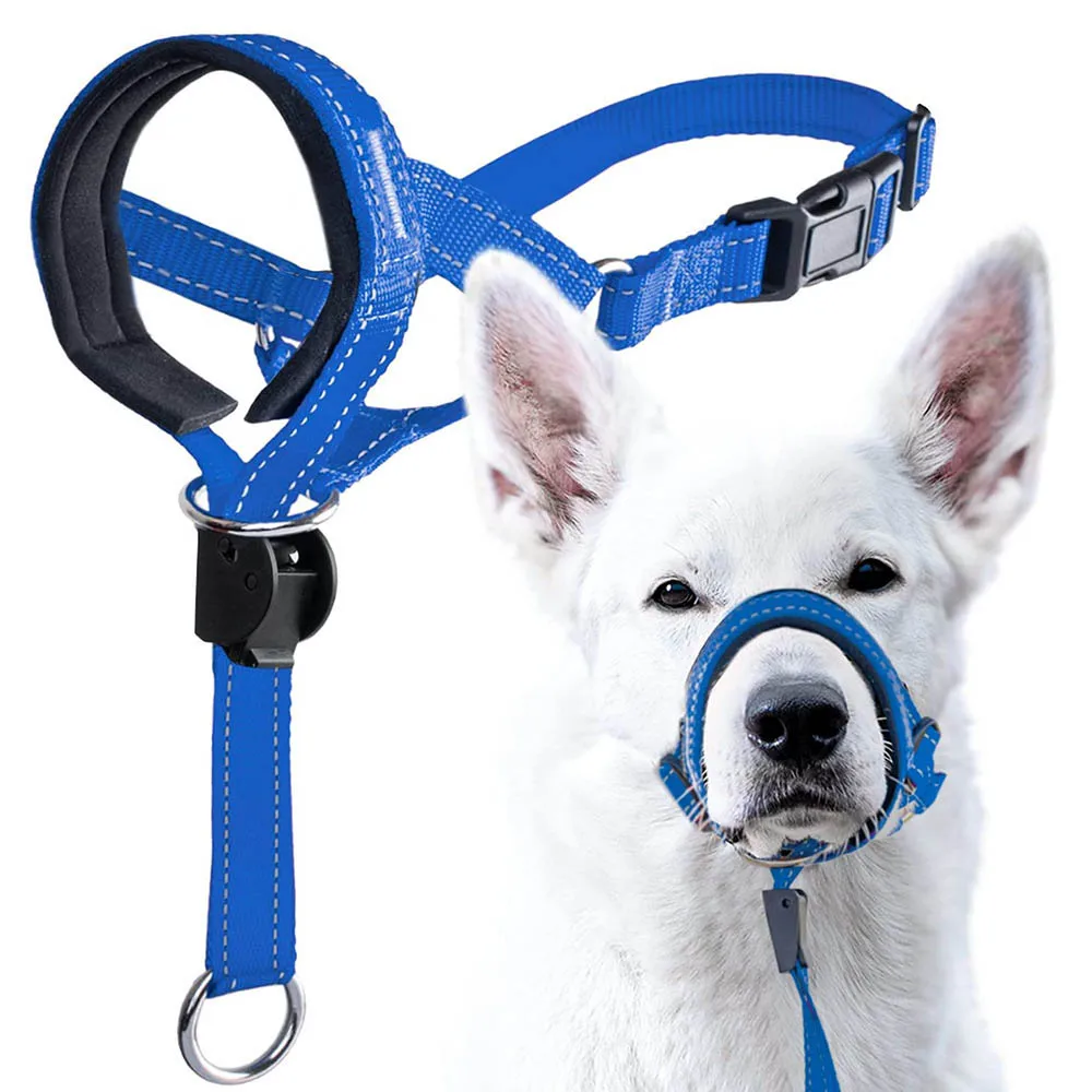 Dog Mouth Muzzles Anti Bark Dog Collar Breathable Training Tool Nylon Muzzle Set With Reflective Strips Pet Leashes