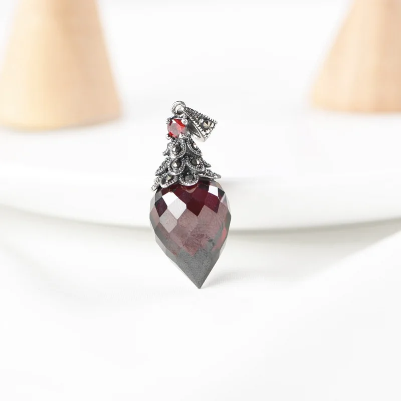 Charms Pendants S925 Sterling Silver For Women Men Waterdrop Shaped Zircon Marcasite Jewelry