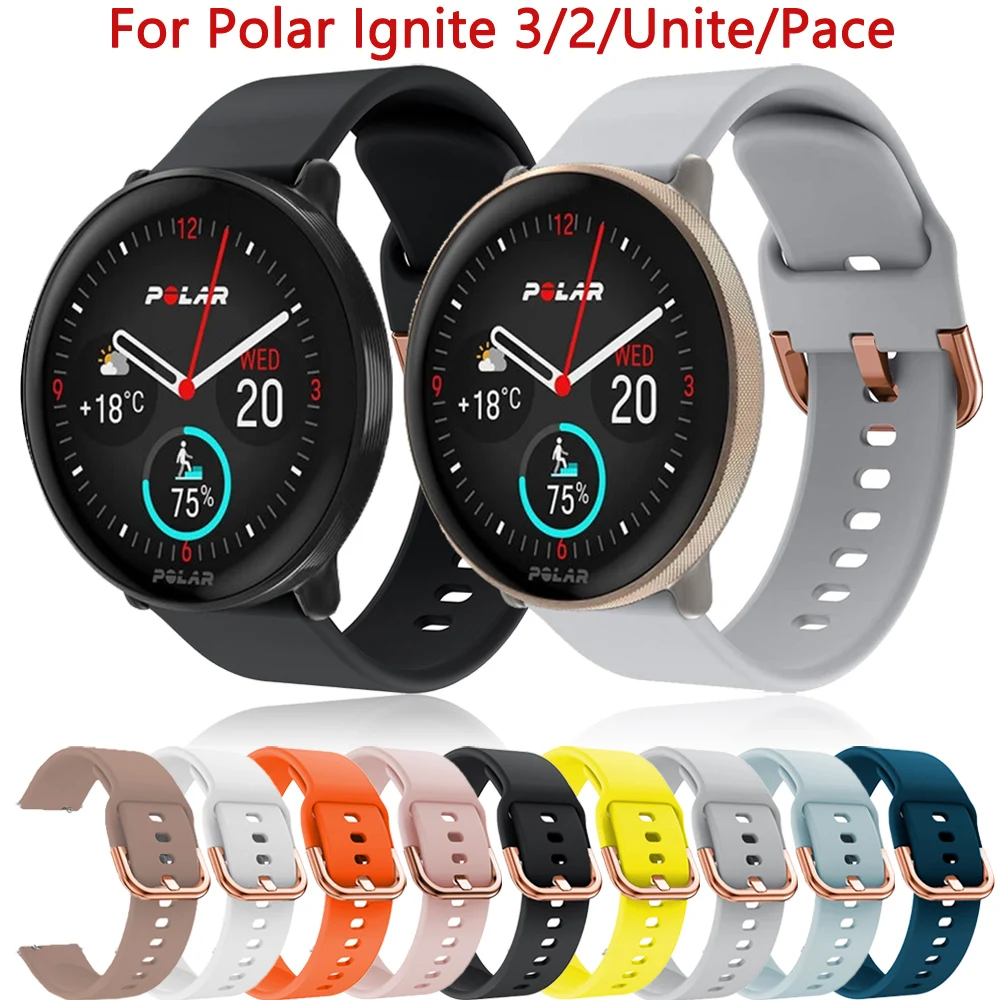 

Ремешок силиконовый для смарт-часов Polar Ignite 3/2/Unite/Pacer, сменный Браслет с пряжкой из розового золота, 20 мм