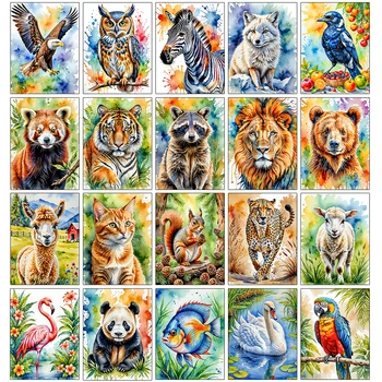 Peinture diamant série animaux aquarelle, décoration, bricolage, strass complets, aigle, raton laveur, mosaïque, point de croix, Kit cadeau 1