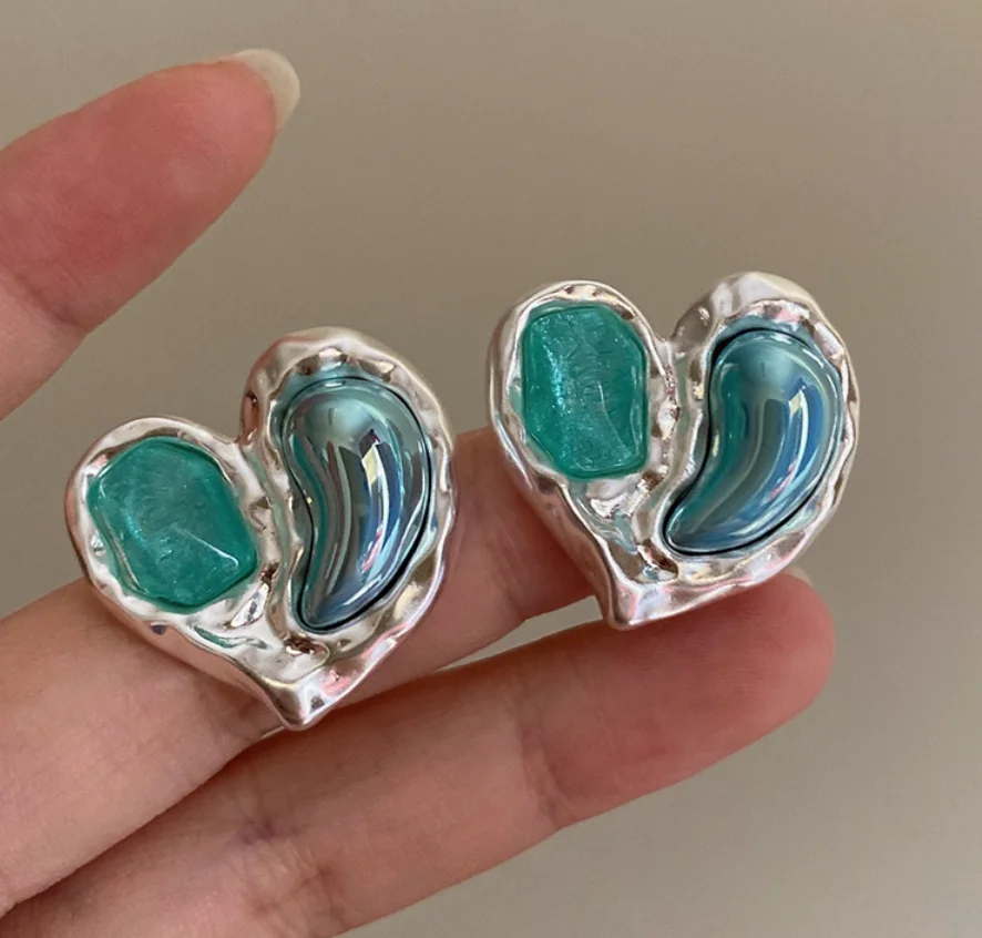 2022 new trend S925 silver needle Acrylic Crystal Green Heart alloy Earrings for women Fashion Jewelry